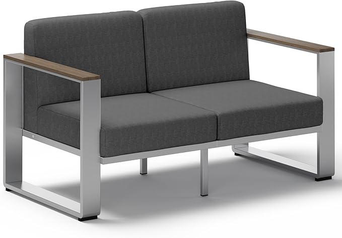 Aluminum Outdoor Patio Furniture, 1 Piece Loveseat, All-Weather Metal Modern Outdoor Chair for Deck, Porch (LightGray)