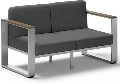 Aluminum Outdoor Patio Furniture, 1 Piece Loveseat, All-Weather Metal Modern Outdoor Chair for Deck, Porch (LightGray)