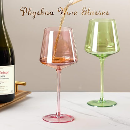 Physkoa Colored Wine Glasses Set 6-16OZ Colorful Wine Glass With Tall Long Stem&Flat Bottom,Colored Stemmed Wine Goblet,Wine Gifts for Women Mom Wife Friend