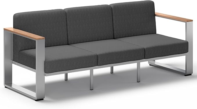 Aluminum Outdoor Patio Furniture, 1 Piece 3-Seat Chair, All-Weather Metal Modern Outdoor Seating for Deck, Porch (LightGray)