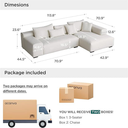 Acanva Modern Oversized Modular L Shaped Sectional Sofa Set for Living Room, Minimalist Style Comfy 4-Seat Corner Couch, Right Chaise, Wool-Like