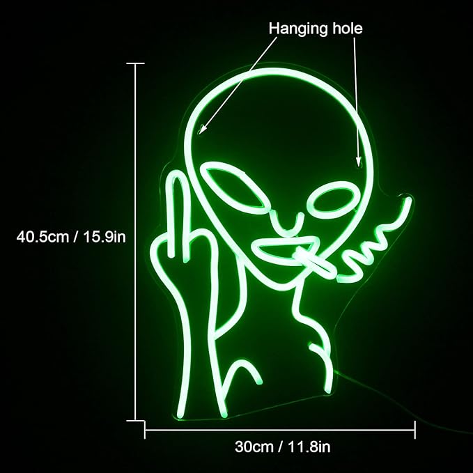Lucunstar Green Alien Neon Sign,Neon Sign for Room,Alien Neon Signs for Wall Decor,Game Room Decor,Hip Hop Party LED Sign For Teen Room,Green Wall Decoration,Bedroom Wall Decor,Home Wall,Party Light