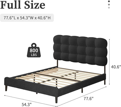 BarnFurin Full Size Bed Frame with Upholstered Headboard, Teddy Soft Boucle Fabric, Platform Bed with Strong Wooden Slats Support, Two Bed Forms Design, No Boxing Spring Needed, Easy Assembly, Black