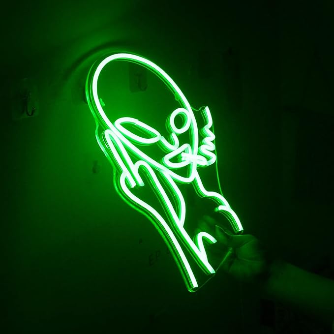 Lucunstar Green Alien Neon Sign,Neon Sign for Room,Alien Neon Signs for Wall Decor,Game Room Decor,Hip Hop Party LED Sign For Teen Room,Green Wall Decoration,Bedroom Wall Decor,Home Wall,Party Light