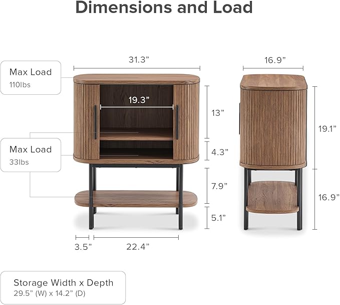 mopio Quin Storage Cabinet, Tambour Fluted Entryway Accent Sofa Tables, Buffet Sideboard with Doors & Shelves, Pantry Coffee Wine Bar Cabinet, Wood Console Table, Mid Century Modern (Walnut)