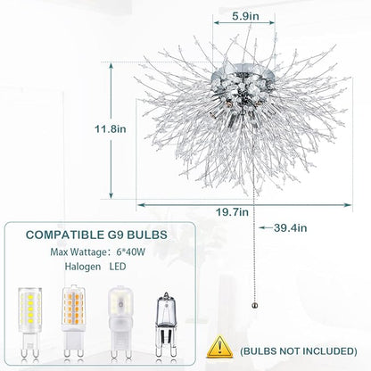 HMVPL Crystal Flush Mount Ceiling Light Fixture with Pull Chain On/Off Switch, LED Close to Ceiling Lamp, Pull Chain Light Fixture Ceiling Mount, Modern Crystal Chandelier for Kitchen Bedroom Entryway