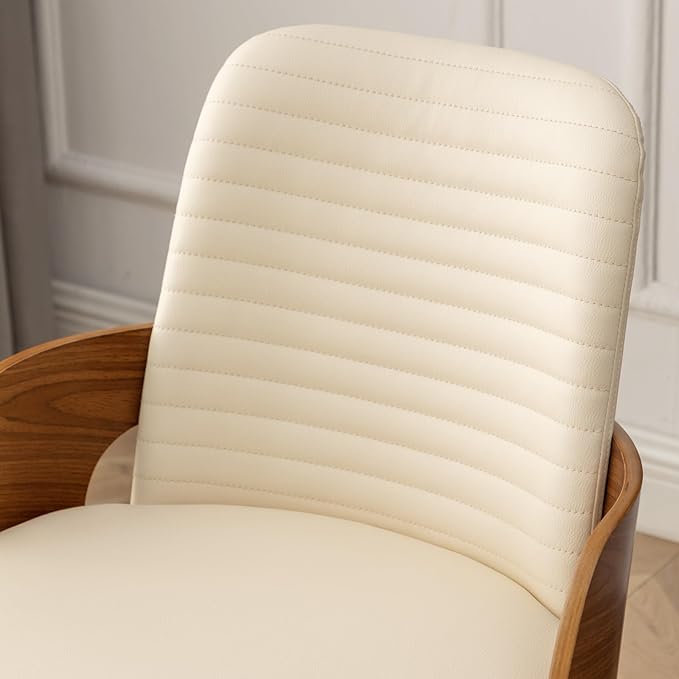 Dining Room Chairs Set of 4,Mid Century Modern Kitchen Chair,Upholstered Faux Leather Chairs,Metal Legs Wooden Desk Chair,Armless and No Wheels for Kitchen Dining,Beige PU