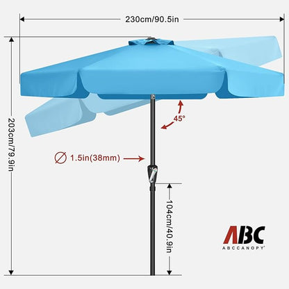 ABCCANOPY 7.5ft Scalloped Patio Umbrella, Outdoor Table Umbrella with Tilt and Crank, Fiberglass Ribs Deck Umbrella for Patio, Pool, Garden, Picnic (Lake)