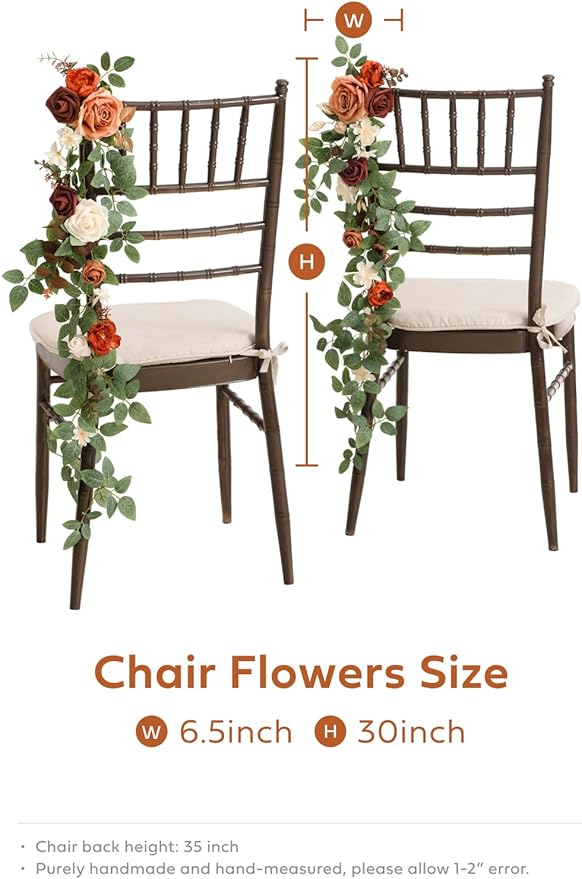 Ling's Moment Fall Wedding Chair Decorations 10pcs Aisle Floral Swag Artificial Pew Flowers Hanging Garlands Orange Terracotta for Ceremony Reception Church Rose Floral Arrangement Party Outdoor Decor