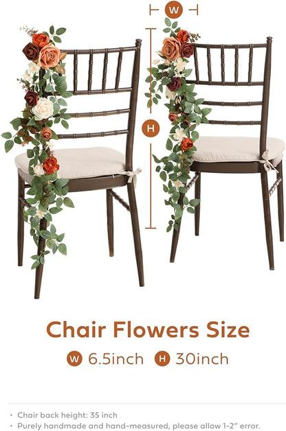 Ling's Moment Fall Wedding Chair Decorations 10pcs Aisle Floral Swag Artificial Pew Flowers Hanging Garlands Orange Terracotta for Ceremony Reception Church Rose Floral Arrangement Party Outdoor Decor
