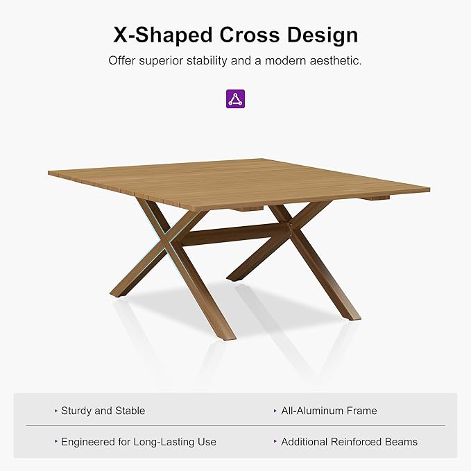 PURPLE LEAF 9 Pieces Outdoor Metal Furniture Set Patio Conversation Sets Wood Pattern Dining Set, 1 Dining Table and 8 Modern Chairs with Cushions Seat