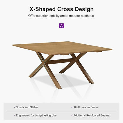 PURPLE LEAF 9 Pieces Outdoor Metal Furniture Set Patio Conversation Sets Wood Pattern Dining Set, 1 Dining Table and 8 Modern Chairs with Cushions Seat