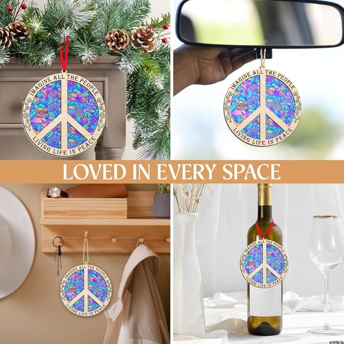 Christmas Hippie Gifts for Women Men - Suncatcher Christmas Ornaments 2025 - Hippie Ornaments Boho Decor Gifts for Friends Family, Peace Sign Ornament Gift Ideas for Xmas Decorations