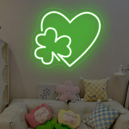 Clover Leaf Heart LED Neon Sign,St. Patrick Shamrock Neon Light, Saint Patricks Day Gift,Lucky Four Leaf Led Sign Wall Hanging For Party Favors, Classroom, Man Cave Bar Pub Home Party Room