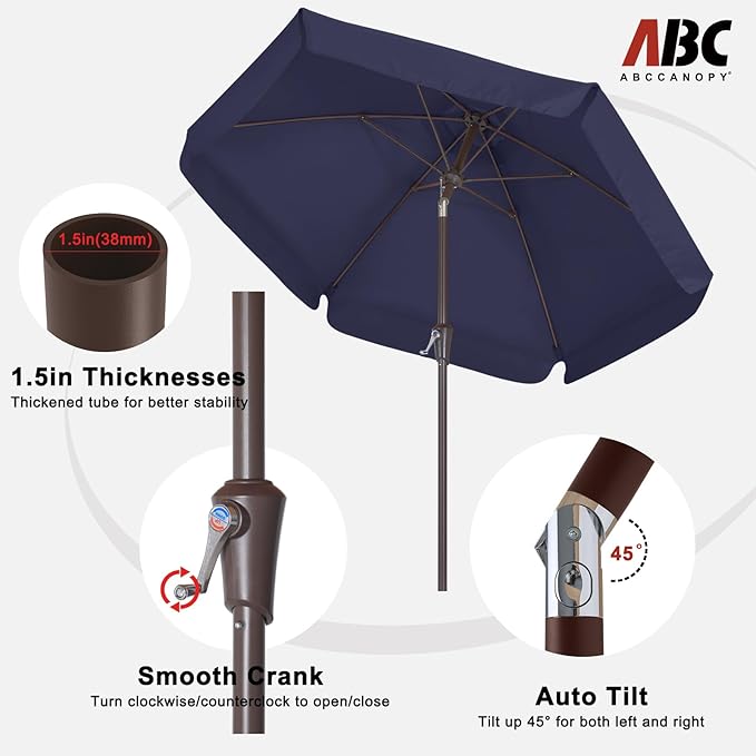 ABCCANOPY 7.5ft Scalloped Patio Umbrella, Outdoor Table Umbrella with Tilt and Crank, Fiberglass Ribs Deck Umbrella for Patio, Pool, Garden, Picnic (Navy Blue)