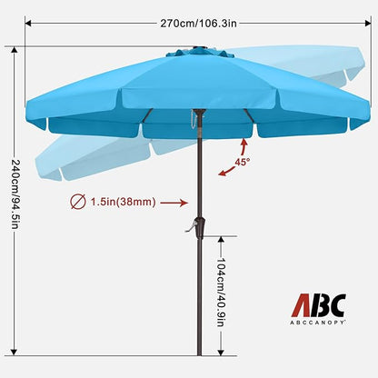 ABCCANOPY 9ft Scalloped Patio Umbrella, Outdoor Table Umbrella with Tilt and Crank, Fiberglass Ribs Deck Umbrella for Patio, Pool, Garden, Picnic (Aquamarine)