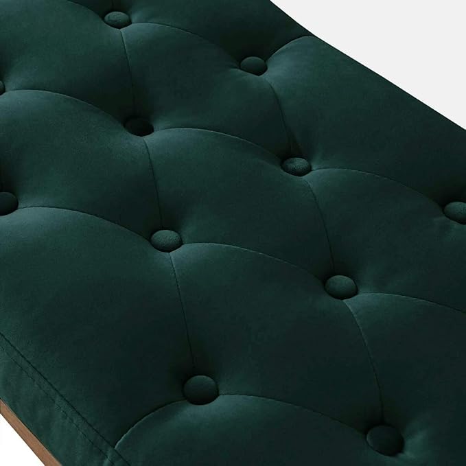 24KF Velvet Upholstered Buttons Tufted Entryway Bench with Solid Wood Leg,Bed Bench Ottoman with Padded Seat,5034-Jade