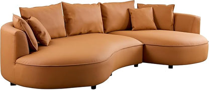 128.7'' Luxury Simple L Shape Curved Modular Sofa Modern Leather Sofa 5 Seater Fabric Eco Leather Sofa Full Grain Leather Sofas For Living Room Apartment Office (Leather+Right Facing, Orange)