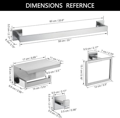 Brushed Nickel Bathroom Towel Bar Set Bathroom Accessories Hardware Set Including Towel Bar Towel Ring Coat Hook and Toilet Paper Holder with Shelf. Wall Mounted Stainless Steel