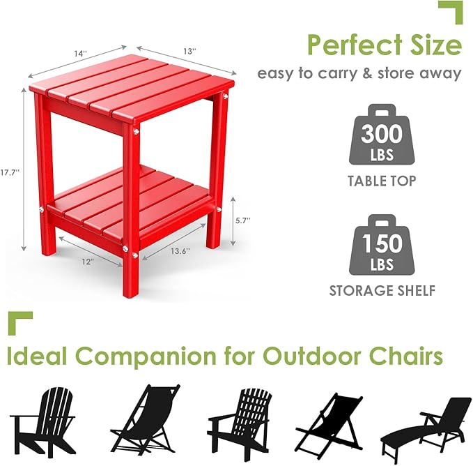 GREENVINES Outdoor Rocking Chair Set | 3-Piece | 2 Rocking Chairs with 1 Side Table | Porch Rocker | HDPE Plastic | Red | Patio Furniture Sets | High Back | Big & Tall | Ladder Back