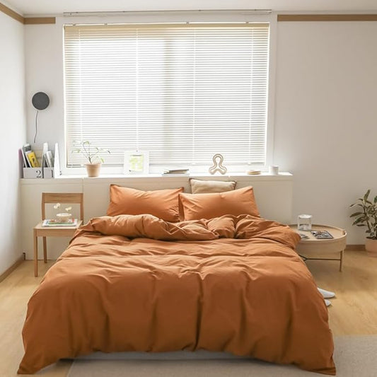 CLOTHKNOW Pumpkin Queen Comforter Set 3Pcs Burnt Orange Bedding Comforter Sets Soft Terracotta Comforter Caramel Queen Comforter with 2 x Pillowcases