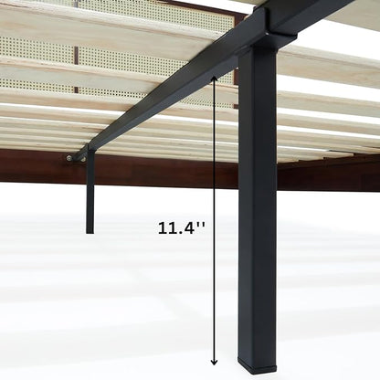 Bme Oliver King Bed Frame and Headboard - 15-Inch Signature Design with Rattan Headboard, Bohemian and Mid Century Style, 12-Slat Wood Support, No Box Spring Needed - Easy Assembly, Walnut