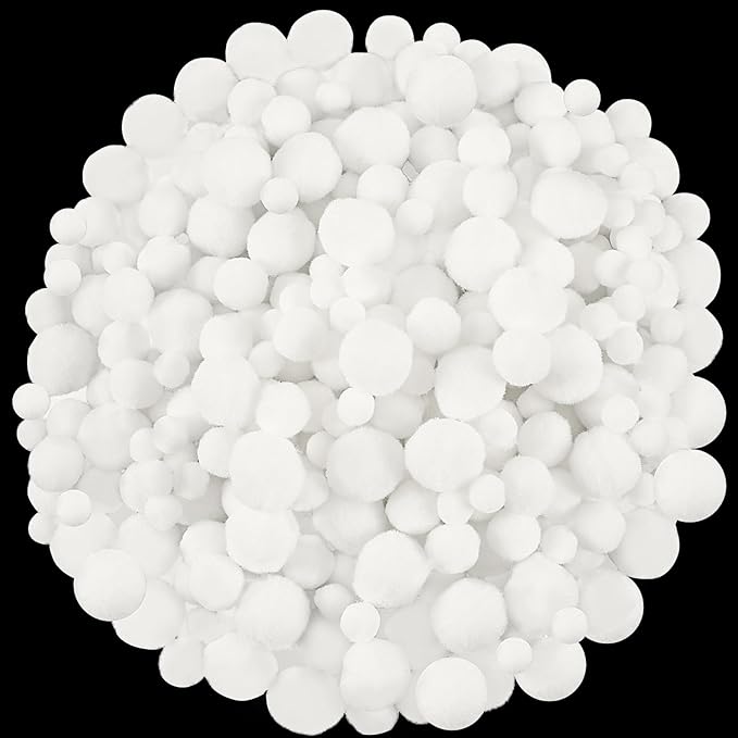 UPINS Christmas Pom Poms Balls, 600 Pieces Light White Pompoms Pom Poms for Crafts Making DIY Holiday Christmas Decorations Supplies (3 Size )