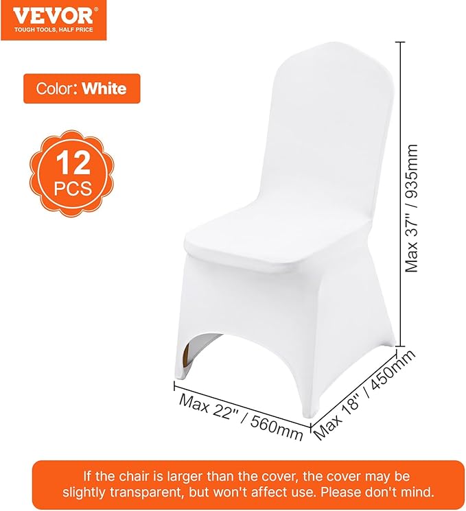 VEVOR 12 Pcs Flat-Front Chair Covers Polyester Spandex Chair Cover Stretch Slipcovers, Wedding, Holiday, Banquet, Party, Celebration, Dining, White