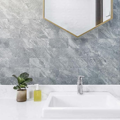 AULIGET 3" x 6" Subway Tile Peel and Stick Backsplash, Thick PVC Stick on Wall Tiles (100, Grey Marble)