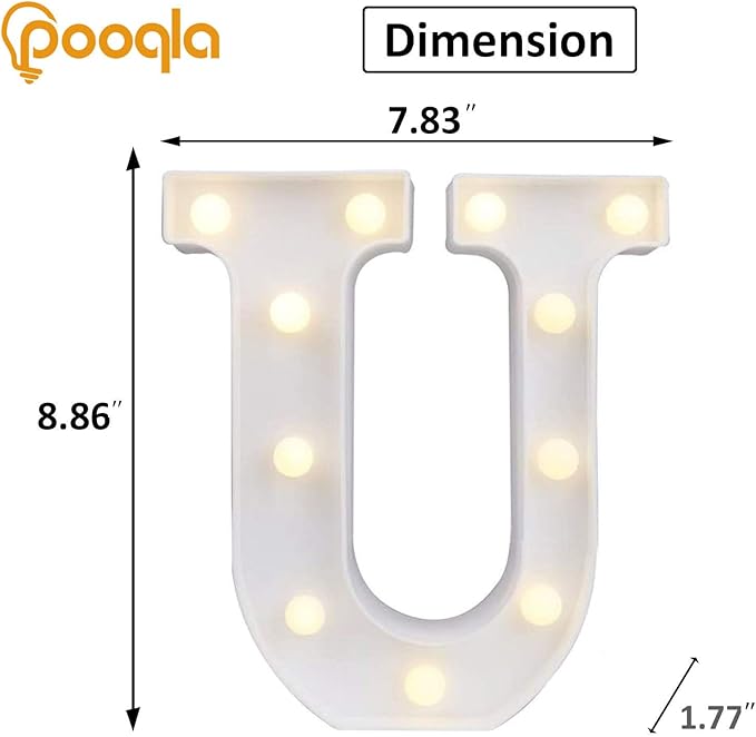 Pooqla LED Marquee Letter Lights Sign, Light Up Alphabet Letter for Home Party Wedding Decoration U