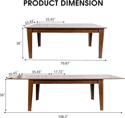 71''- 106'' Extendable Dining Room Table, Expandable Dining Table, Modern Large Table, for 6-10 Person, Walnut Brown