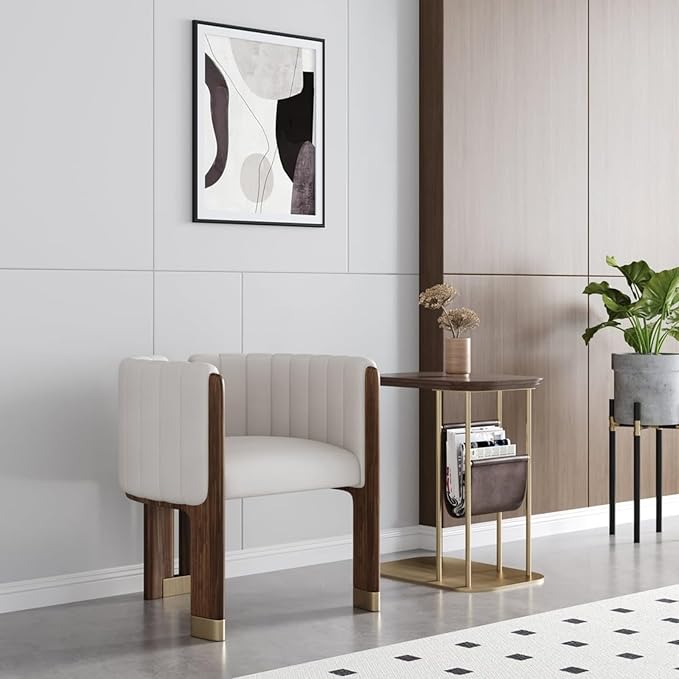 Velvet Fluted Accent Chair for Living Room with Wood Frame, High Resilience Foam, Elegant Modern Armchair (White)