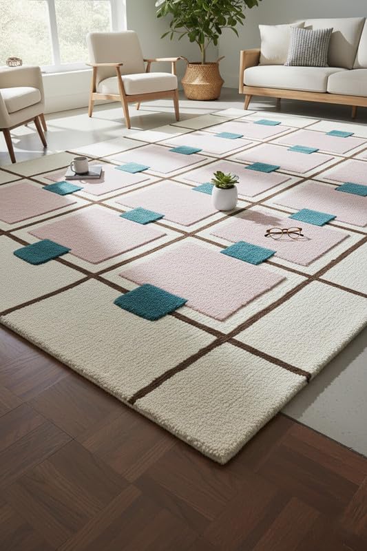 Greer Wool Area Rug - Chic Hand-Tufted Mauve, Blue, and Beige Design for Stylish Home Decor (4x6 Ft)