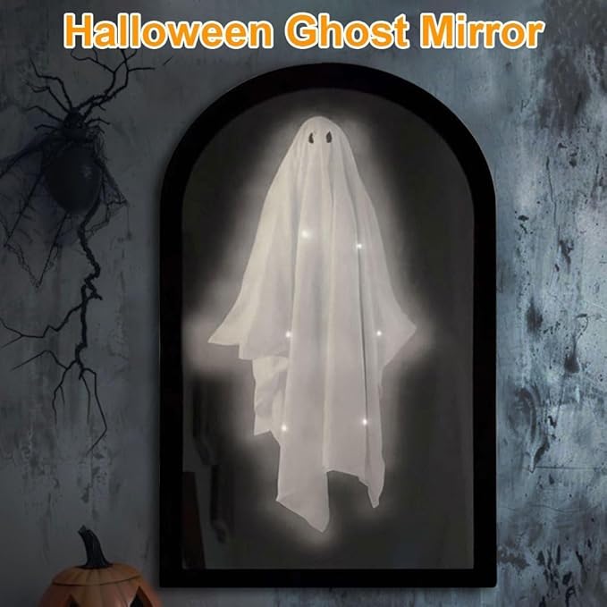 2025 Halloween Hologram Ghost Looking Glass Hologram, Spooky Scary Ghosts Haunted Looking Glass Halloween Decor Indoor, Bedroom Kitchen and Fireplace Decor