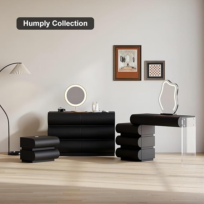 homary Black 6 Drawer Dresser Chest with Storage Cabinet Modern Chest of Drawers Storage Organizer Dresser for Bedroom Hallway Living Room (Black)