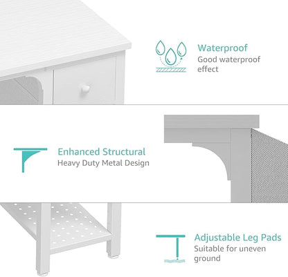 Lufeiya White Computer Desk with Drawers - 47 Inch PC Desk for Small Space Bedroom Home Office, Modern Simple Study Writing Table Desks with Storage Shelf, White