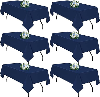 Navy Blue 6 Pack Polyester Table Cloth 60 x 84 Inch, Rectangle Tablecloths for 6 Foot Tables Washable Table Cloth for Party Wedding