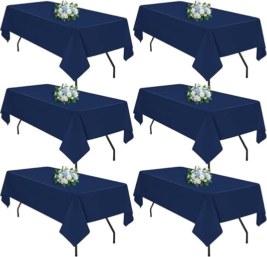 Navy Blue 6 Pack Polyester Table Cloth 60 x 102 Inch, Rectangle Tablecloths for 6 Foot Tables Washable Table Cloth for Party Wedding