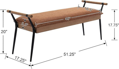 DUOMAY Modern Rectangle Ottoman Bench with Arms and Metal Legs, Mid Century PU Bed Bench Footstool Entryway Shoe Bench for Dining Room Bedroom Living Room, Brown