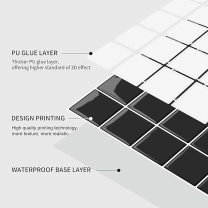 Alwayspon 10 Sheets 10"x10" Black 3D Vinyl Backsplash Tiles, Self-Adhesive Peel and Stick Wall Tile Stickers Stick on Subway Tiles for Kitchen Bathroom Wall