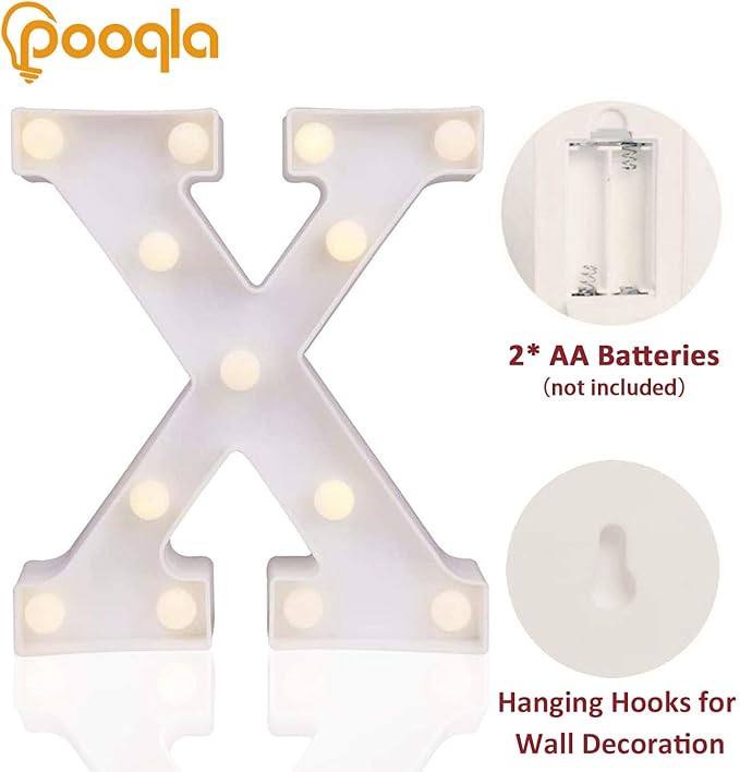 Pooqla LED Marquee Letter Lights Sign, Light Up Alphabet Letter for Home Party Wedding Decoration X