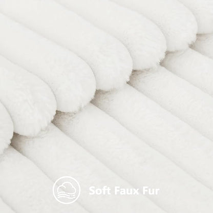decorUhome Faux Fur Christmas Throw Pillow Covers 12x20 Set of 2, Decorative Soft Plush Striped Lumbar Neutral Euro Pillow Covers with Velvet Back for Bed, Living Room Home Decor, White