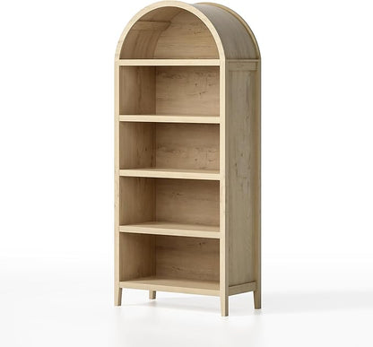 71" Tall Arched Bookcase, 5 Tier Bookshelf with Adjustable Shelves Wood Storage Cabinet Freestanding Display Kitchen Pantry for Living Room Home Office, Light Oak