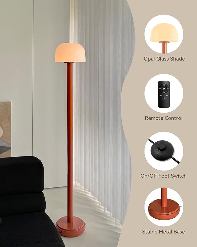 Mushroom Floor Lamp with Remote, 59 Inch Tall LED Dimmable Standing Lamp with Adjustable Color Temperature, Mid-Century Modern Cute Ambient Floor Light for Living Room, Bedroom, Orange