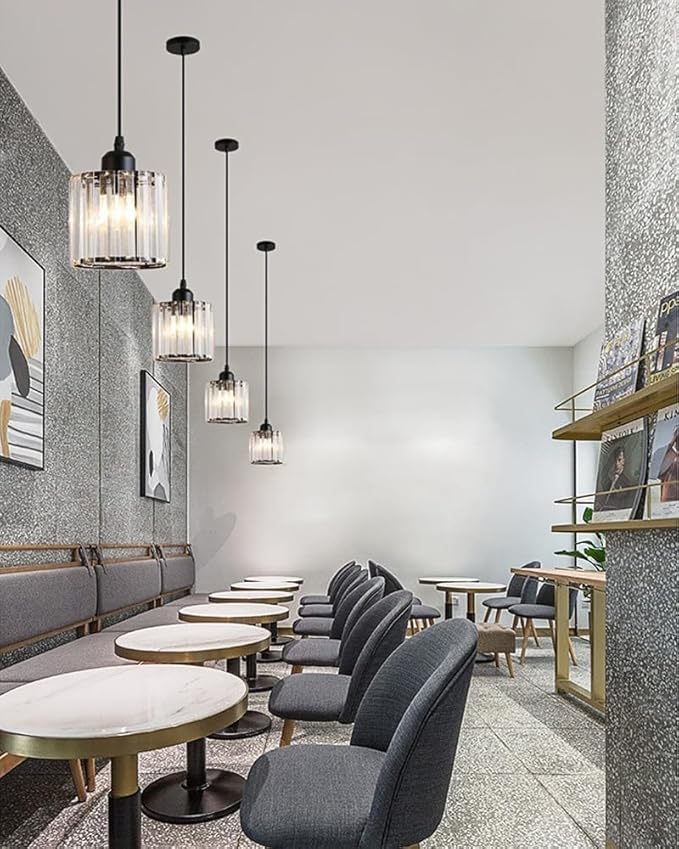 Crystal Pendant Lights Black 1 Light Cluster Ceiling,Modern Hanging Light Fixture for Kitchen Island,Adjustable Round Chandelier for Farmhouse,Dining Room,Foyer,Living Room with LED Bulb