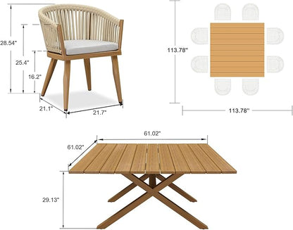 PURPLE LEAF 9 Pieces Outdoor Dining Set with Patio Aluminium Square Dining Table and Wicker Chairs Modern Furniture Cushions Sets for Backyard Indoor Decor Kitchen Teak