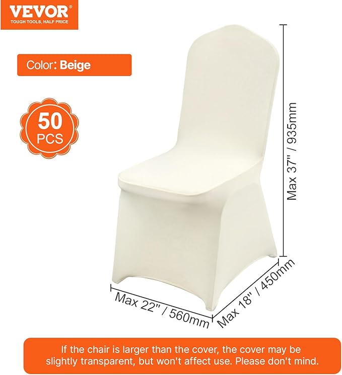 VEVOR 50 Pcs Flat-Front Chair Covers Polyester Spandex Chair Cover Stretch Slipcovers, Wedding, Holiday, Banquet, Party, Celebration, Dining, Beige