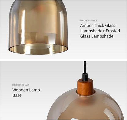 Aisilan Large Gold Pendant Light Fixture Modern Amber 7" Glass Pendant Lights Adjustable Vintage Pendant Light with 5W E12 Bulb Hanging Light Fixture for Kitchen Island Living Room Dining Room