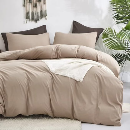 CLOTHKNOW Khaki Full Size Comforter Sets Taupe Bedding Comforter Sets Soft Tan Comforter Beige Coffee Comforter with 2 x Pillow Cases