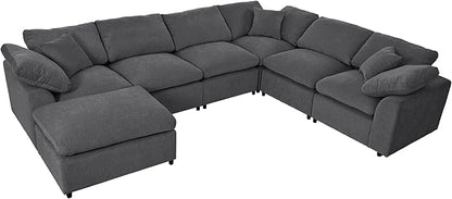 129" Large Modular Sectional Sofa L Shaped Modern Couch, Grey